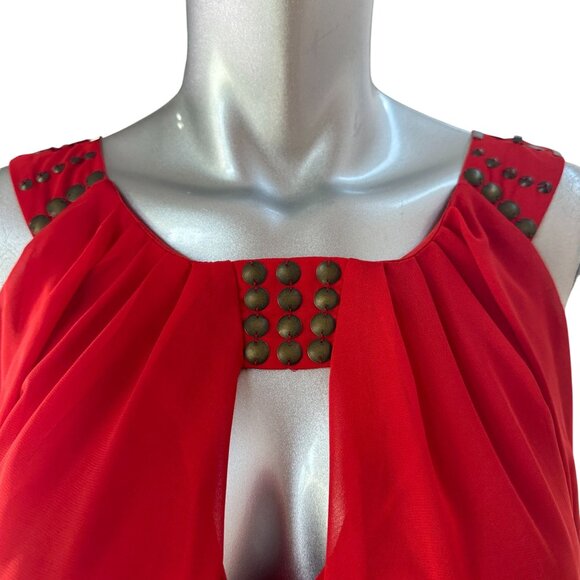 Ashley Stewart Red Draped Sleeveless Tunic Top W/ Embellished Detail Size 18 - Picture 2 of 6